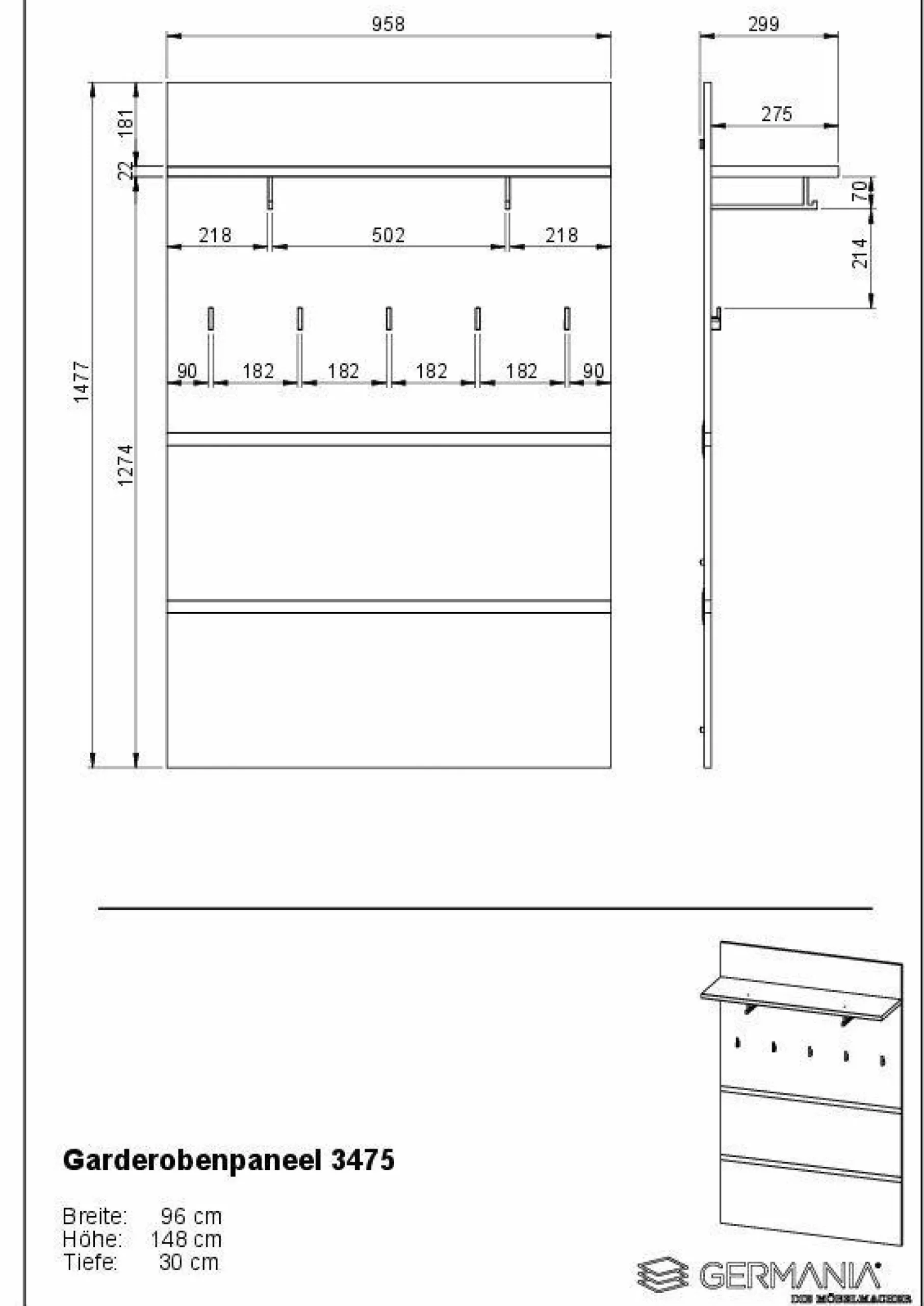 Garderobenpaneel GENT Wandgarderoben|Wandgarderoben