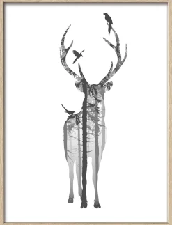 Clearance Gerahmtes-Bild DEER WITH Holzbilder