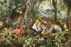 Hot Glasbild FLAMINGO TRIFFT TIGER Glasbilder