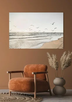 Clearance Glasbild MÖWEN ÜBER DEM MEER Glasbilder